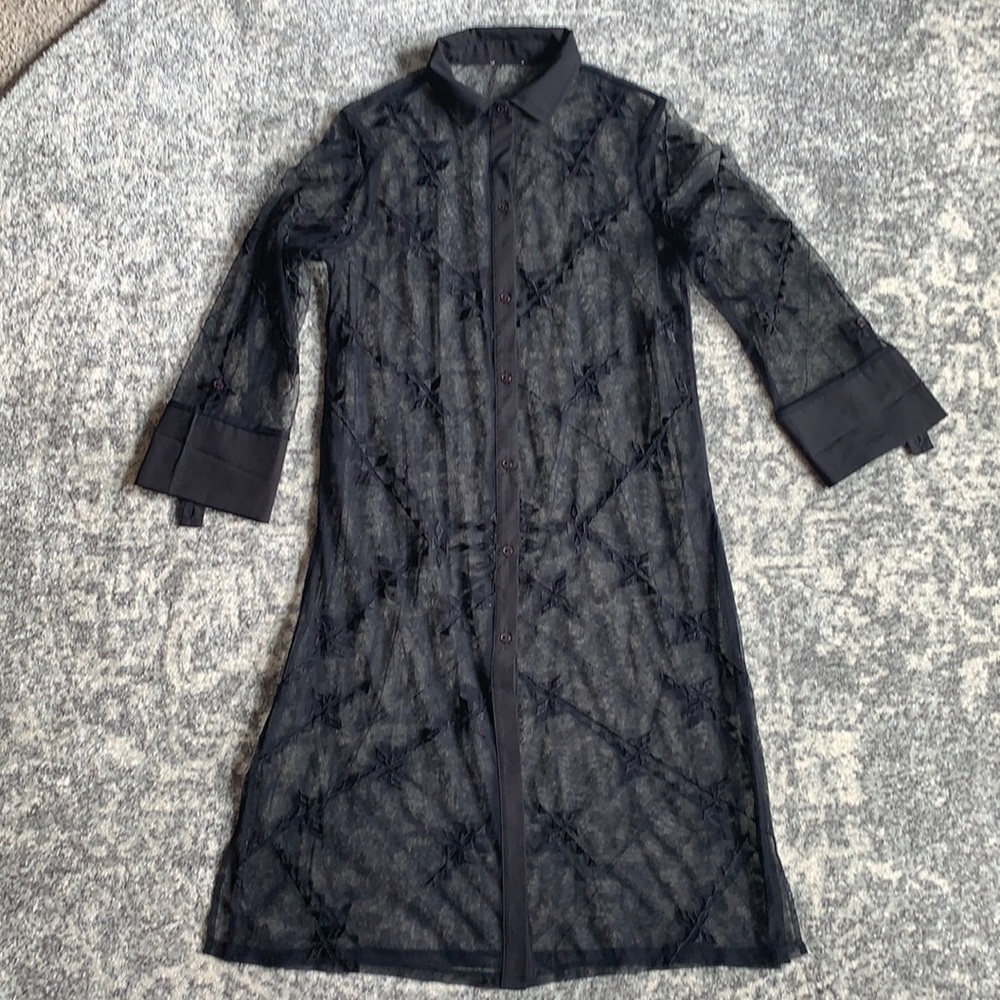Sheer Black Embroidered OverLay Duster